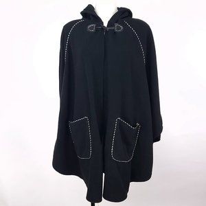Le Moda Contrast Stitch Hooded Wrap Cape Women OS Black White Toggle Fleece
